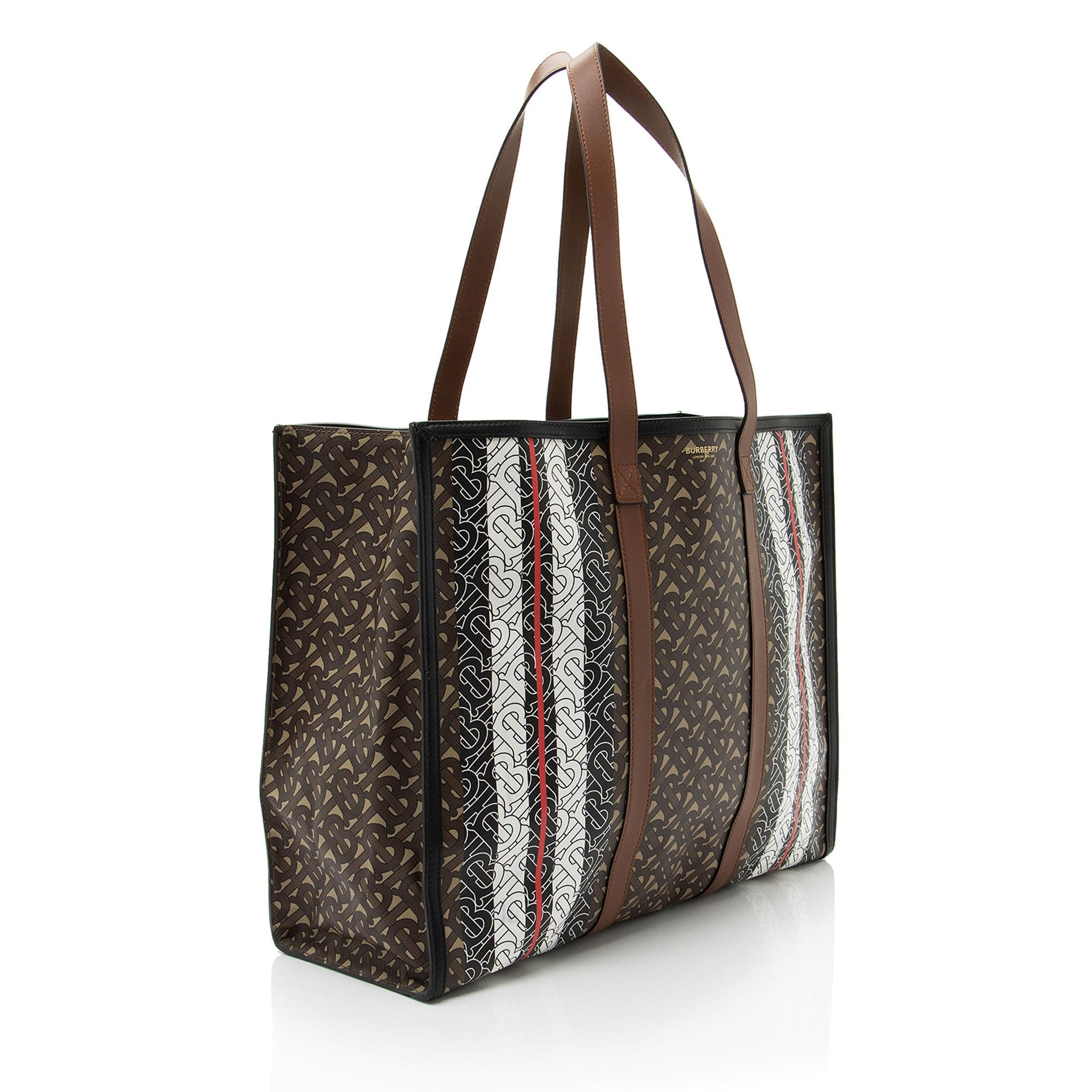 Burberry E-Canvas TB Monogram Stripe Medium Book Tote