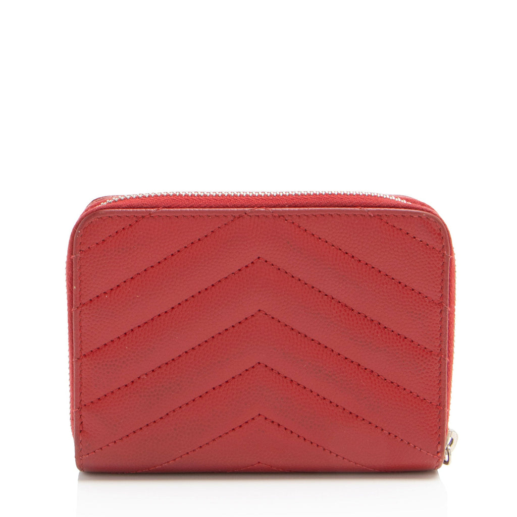 Saint Laurent Matelasse Grain de Poudre Monogram Compact Zip Around Wallet