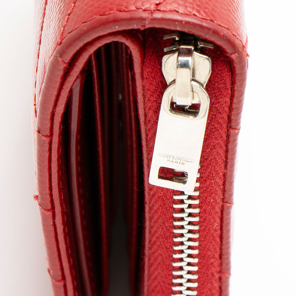 Saint Laurent Matelasse Grain de Poudre Monogram Compact Zip Around Wallet