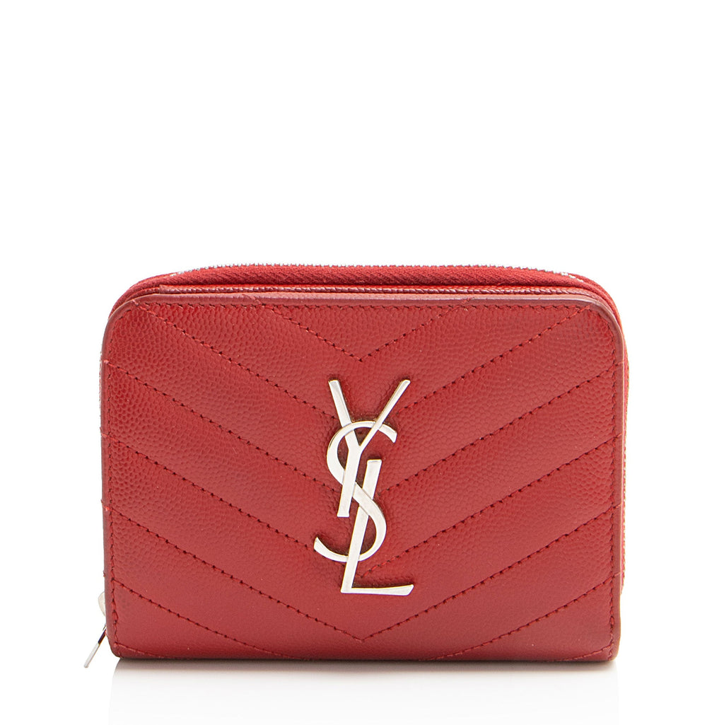 Saint Laurent Matelasse Grain de Poudre Monogram Compact Zip Around Wallet