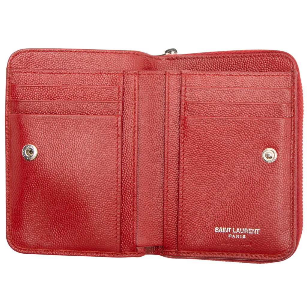 Saint Laurent Matelasse Grain de Poudre Monogram Compact Zip Around Wallet
