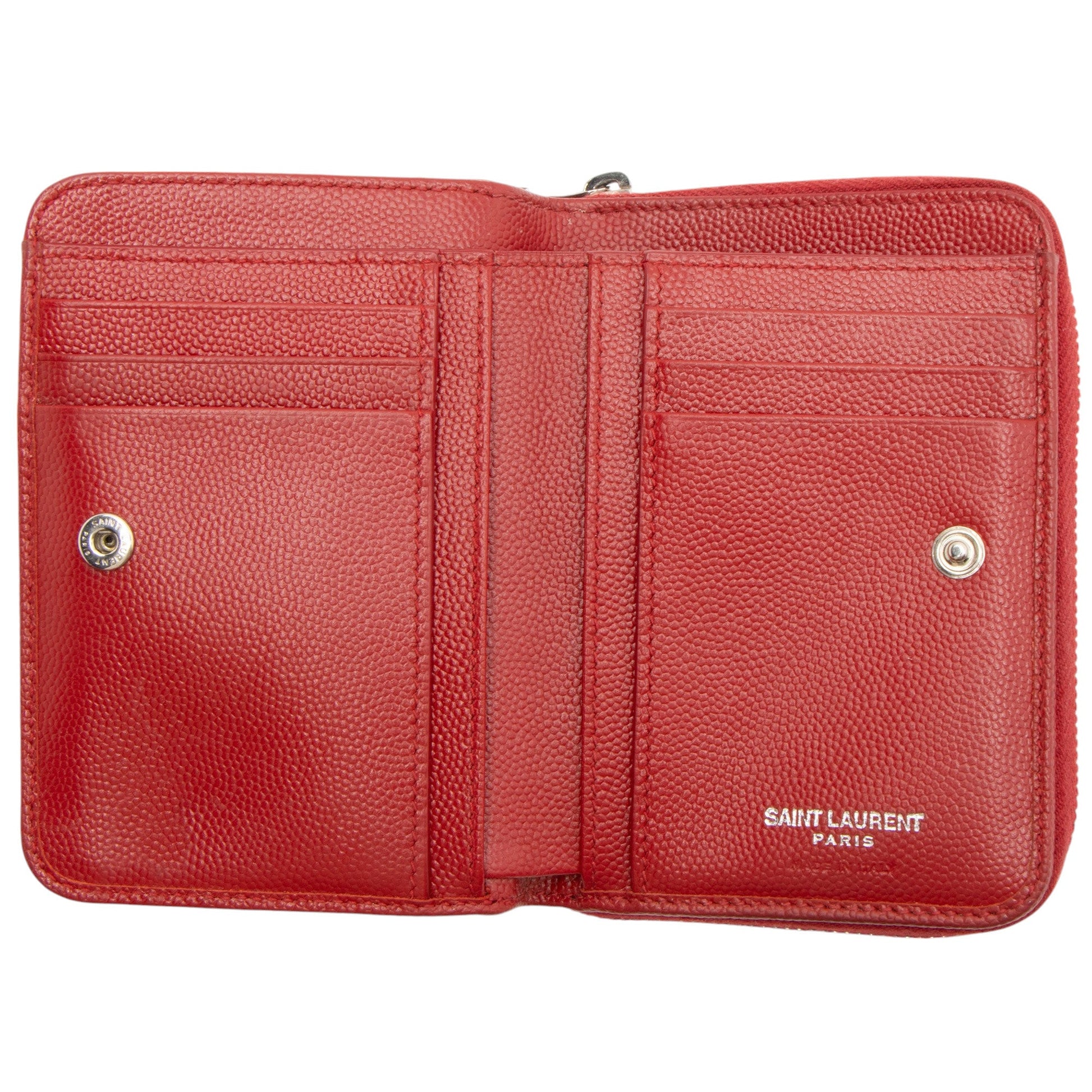 Saint Laurent Matelasse Grain de Poudre Monogram Compact Zip Around Wallet