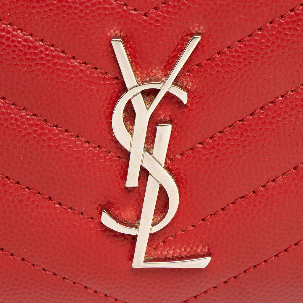 Saint Laurent Matelasse Grain de Poudre Monogram Compact Zip Around Wallet