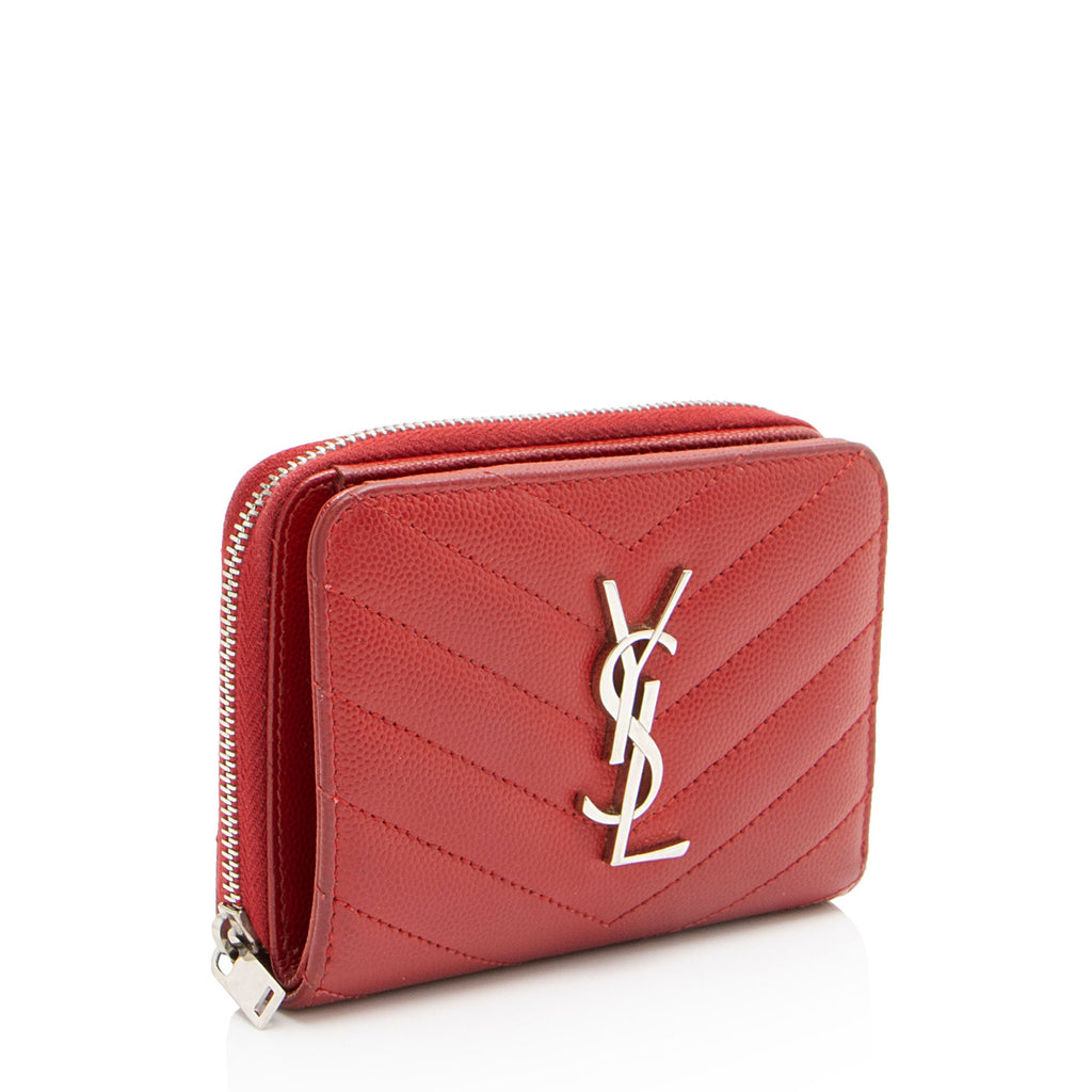 Saint Laurent Matelasse Grain de Poudre Monogram Compact Zip Around Wallet