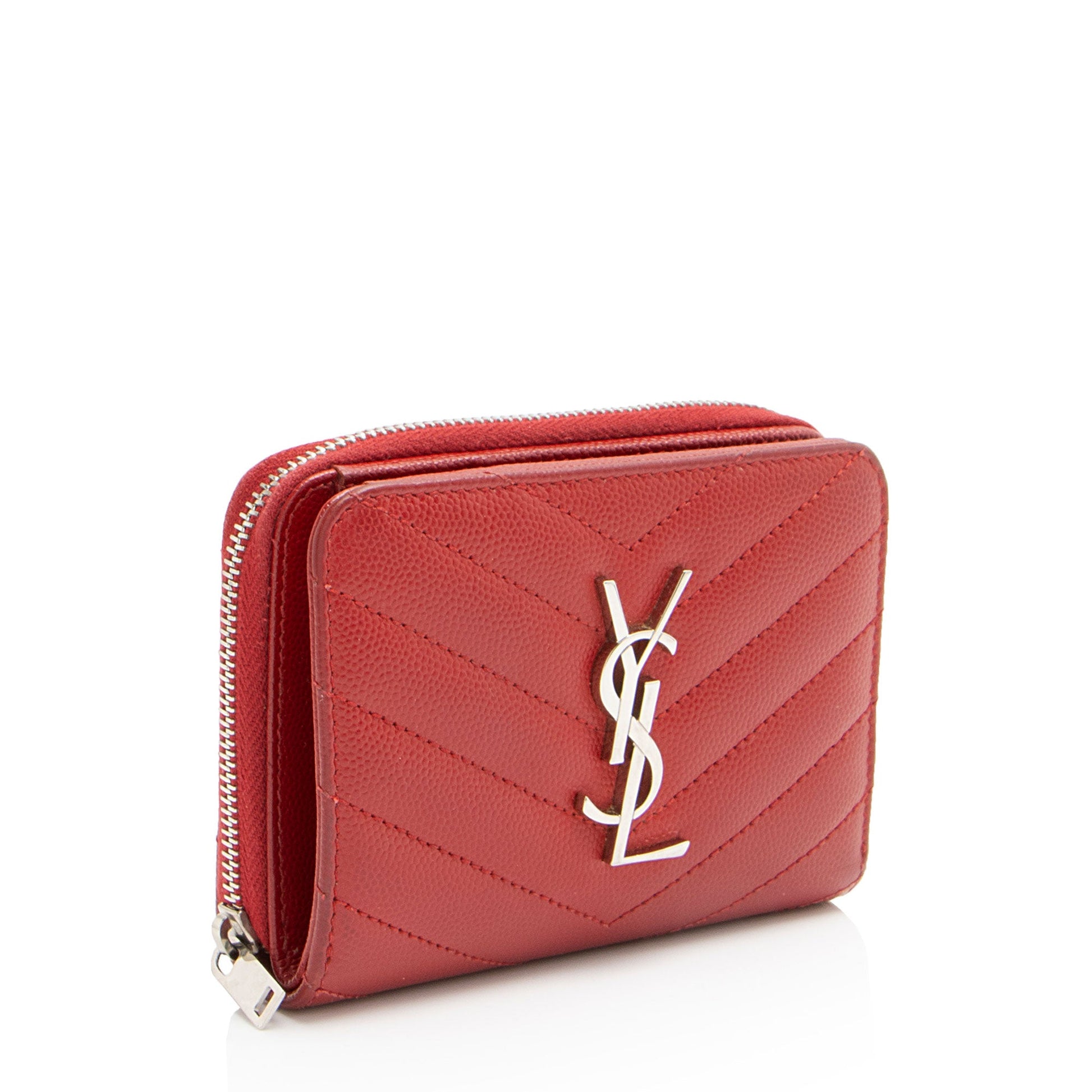 Saint Laurent Matelasse Grain de Poudre Monogram Compact Zip Around Wallet